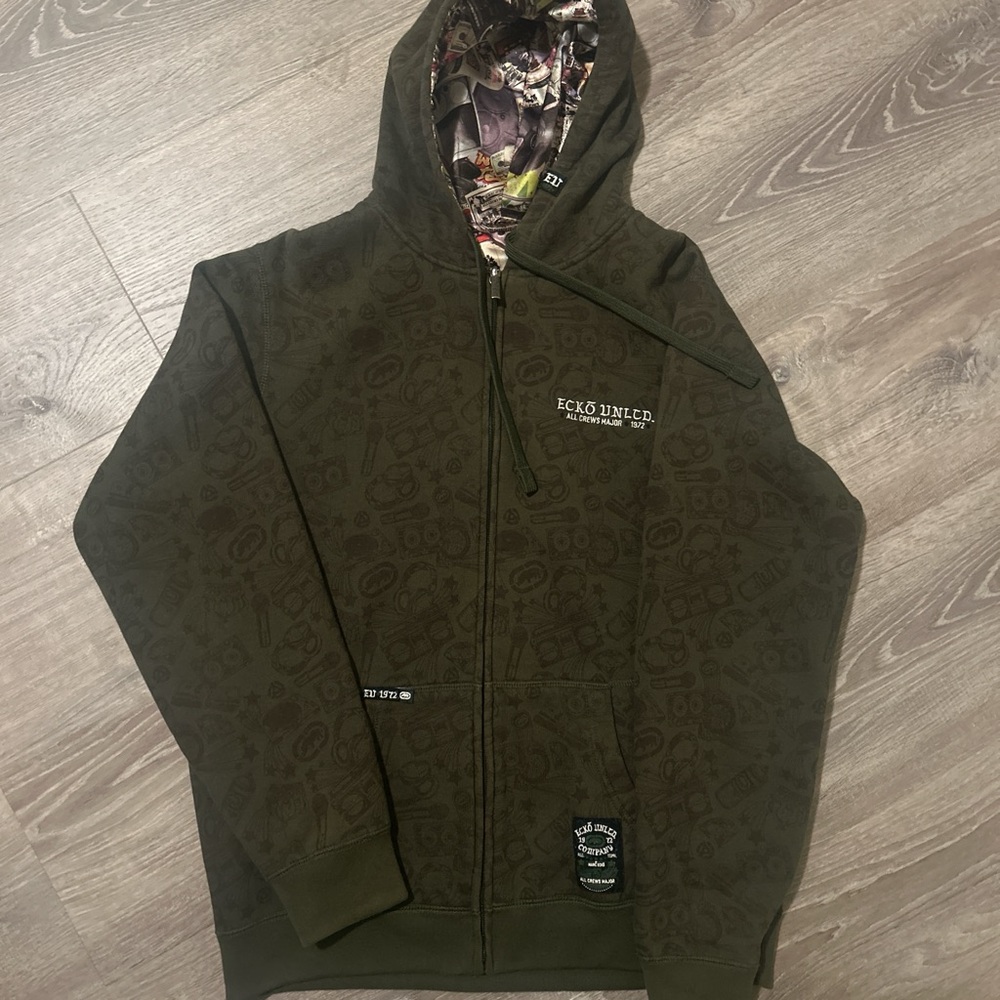 Olive Green Irreversible ECKO UNLTD zipup hoodie